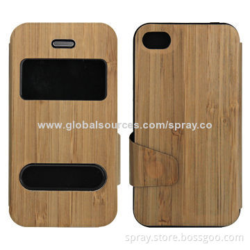 Natural Wooden Bamboo Case for iPhone 4/4S, with Stand, Can Laser Customized Pattern on Surface